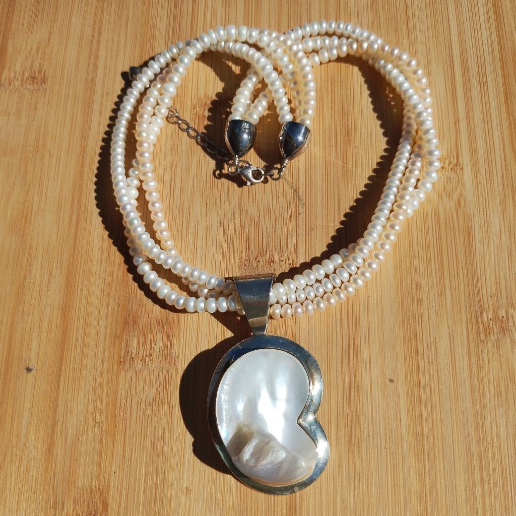 Jay King Multi Strand Pearl Necklace Blister Pearl Pendant 925 Sterling Silver